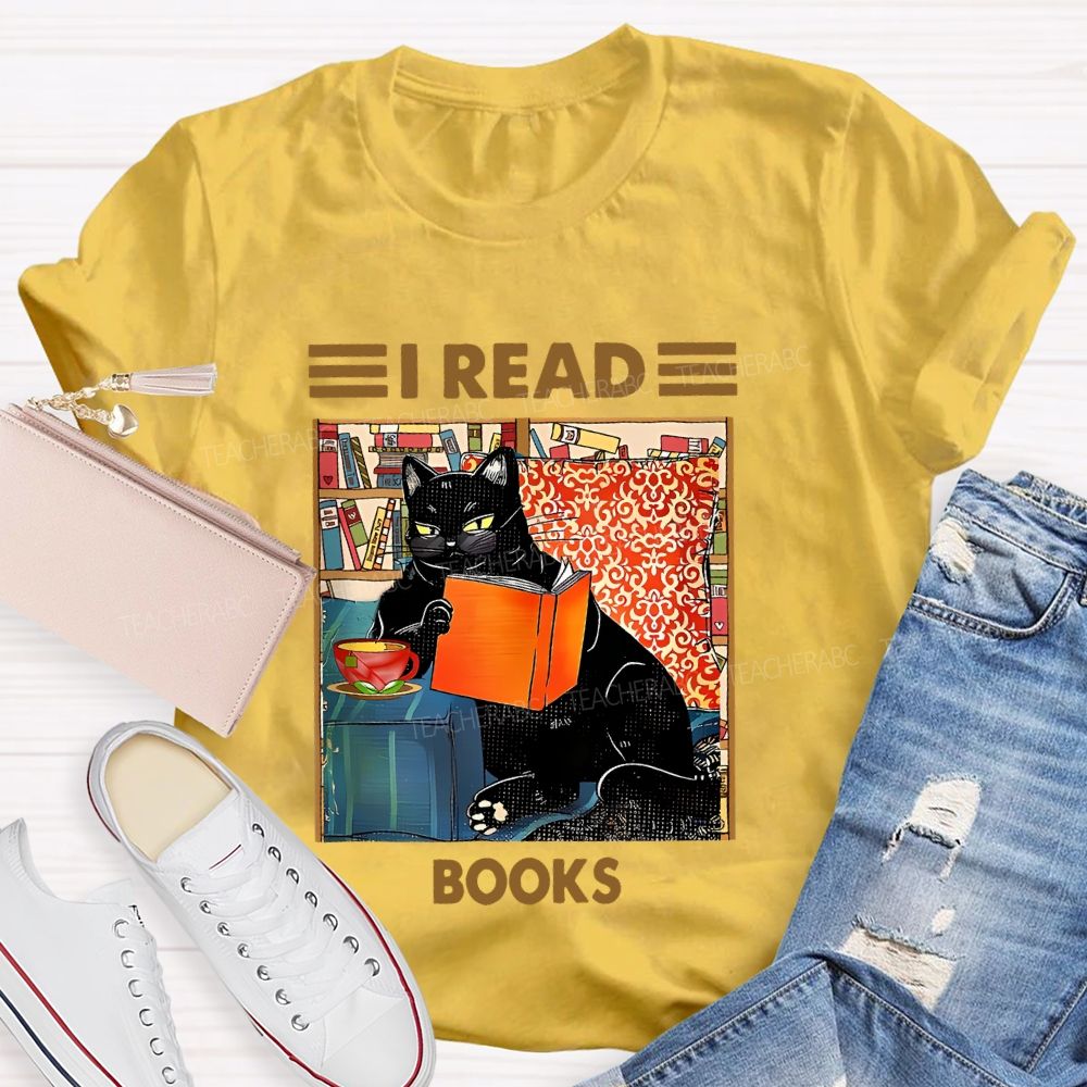 I Read Books Cat Graphic  Teacher T-shirt
