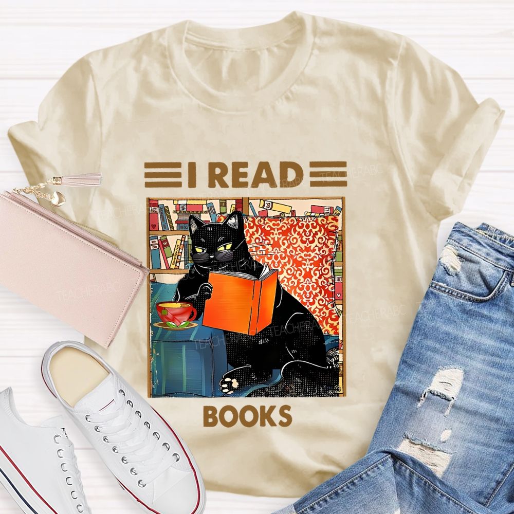 I Read Books Cat Graphic  Teacher T-shirt