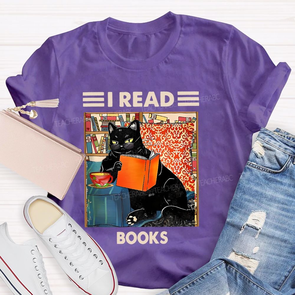 I Read Books Cat Graphic  Teacher T-shirt