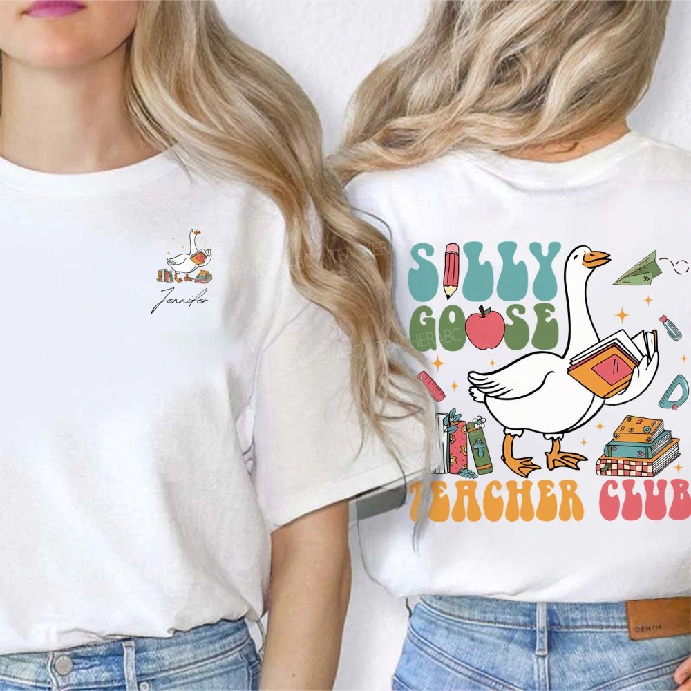 Personalized Name Silly Goose Teacher Club Double Printed T-shirt