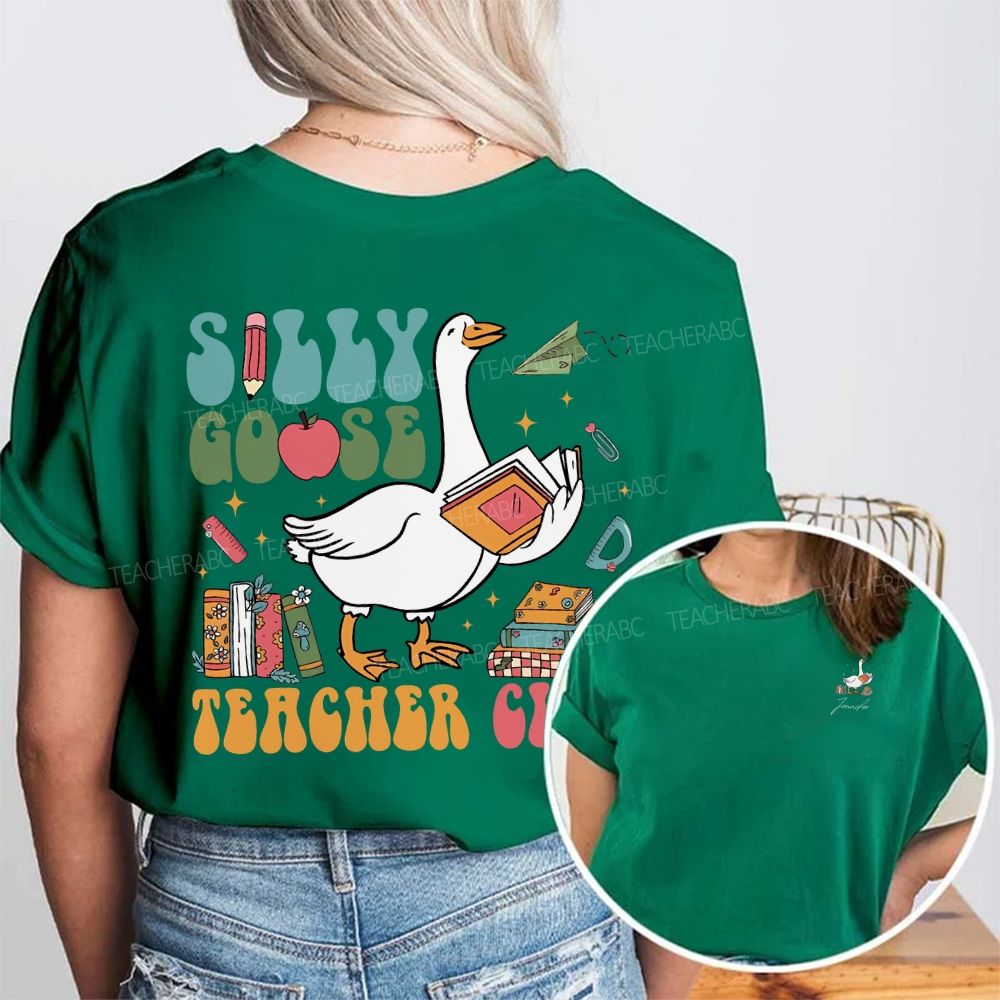 Personalized Name Silly Goose Teacher Club Double Printed T-shirt