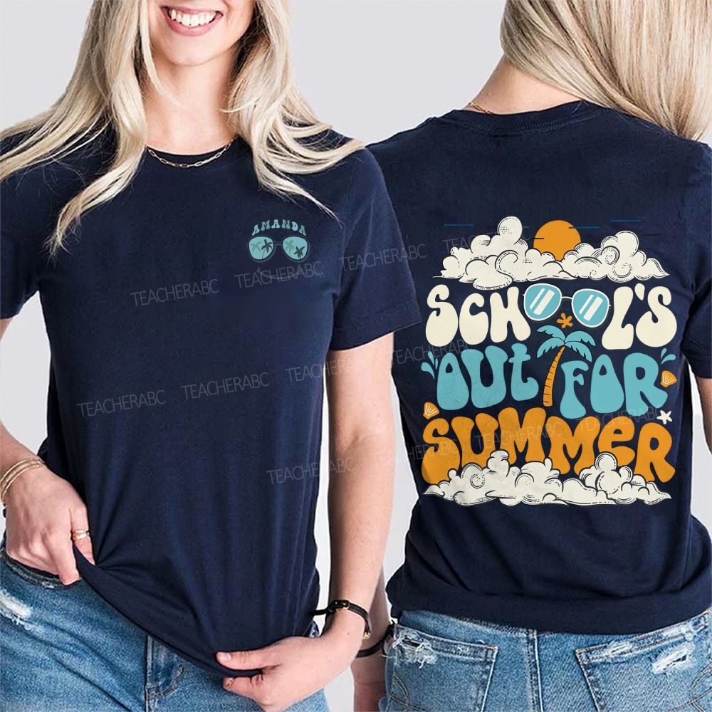 Personalized Name School'S Out For Summer Double Printed T-shirt
