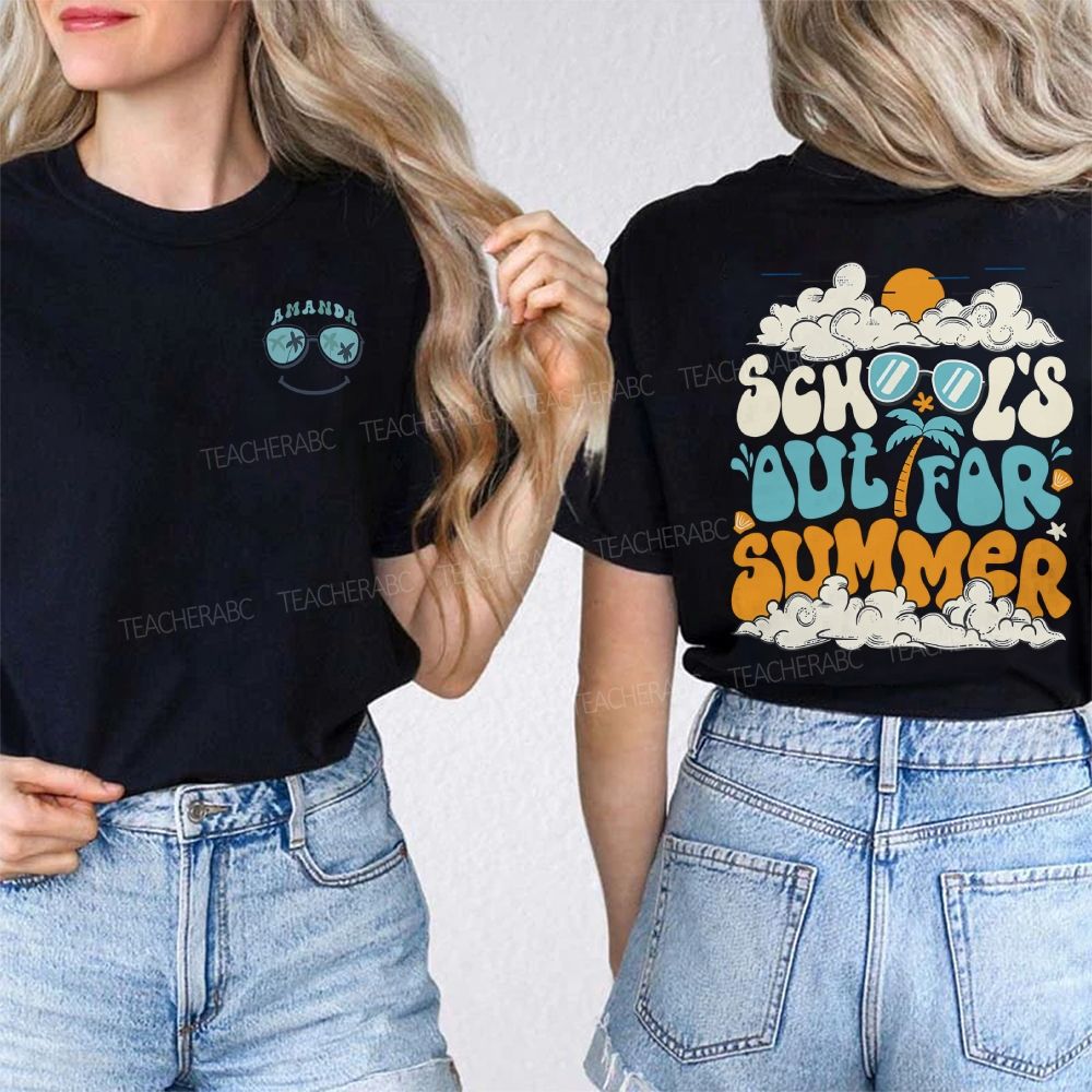 Personalized Name School'S Out For Summer Double Printed T-shirt