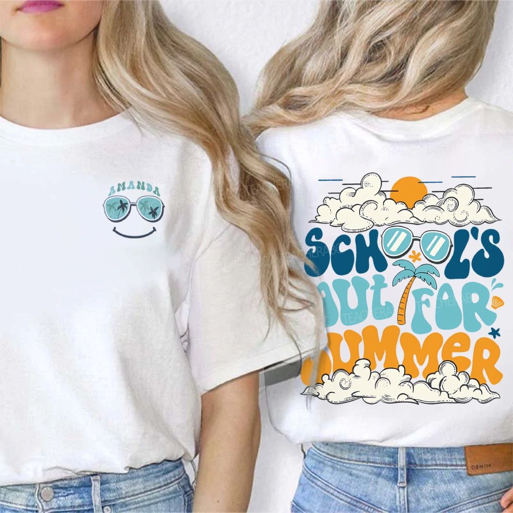Personalized Name School'S Out For Summer Double Printed T-shirt