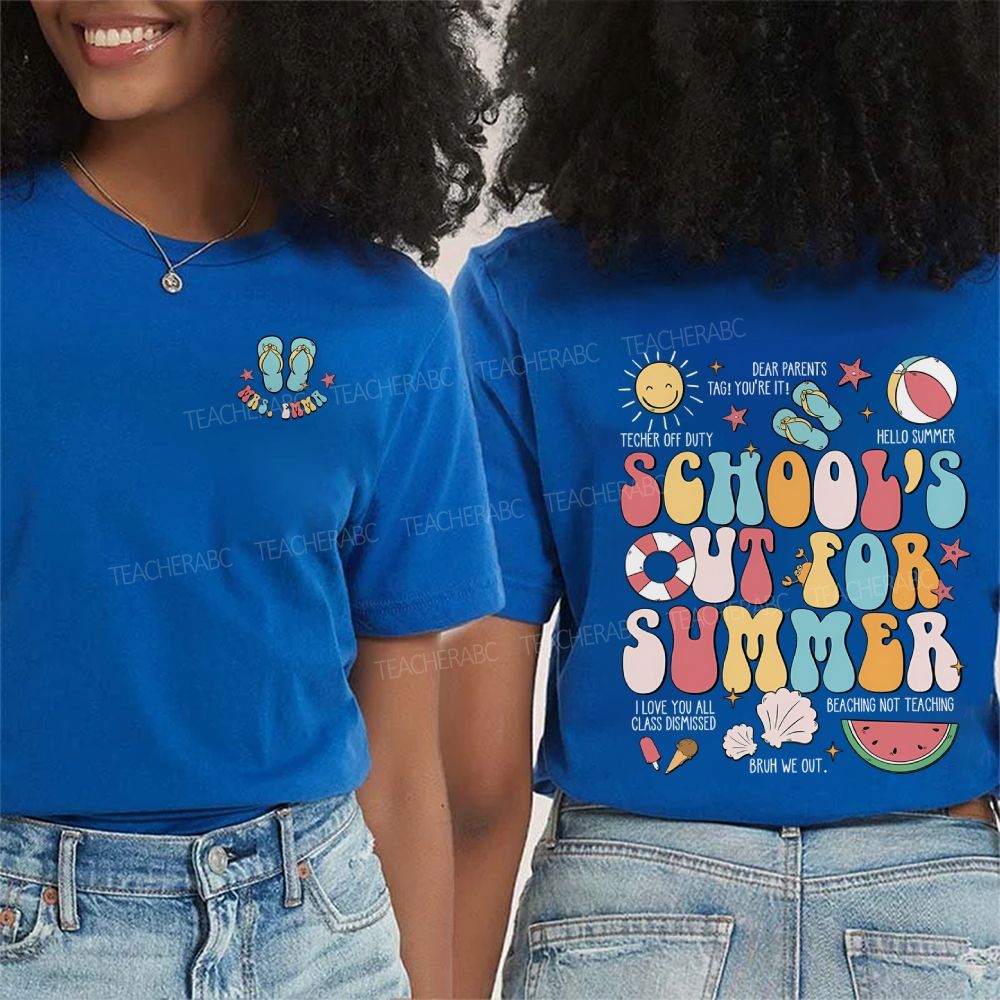 Personalized Name School'S Out Summer Bruh We Out Double Printed T-shirt