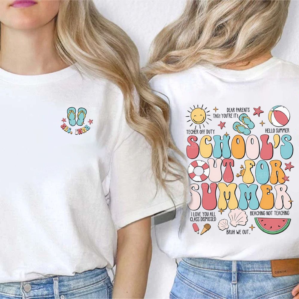 Personalized Name School'S Out Summer Bruh We Out Double Printed T-shirt