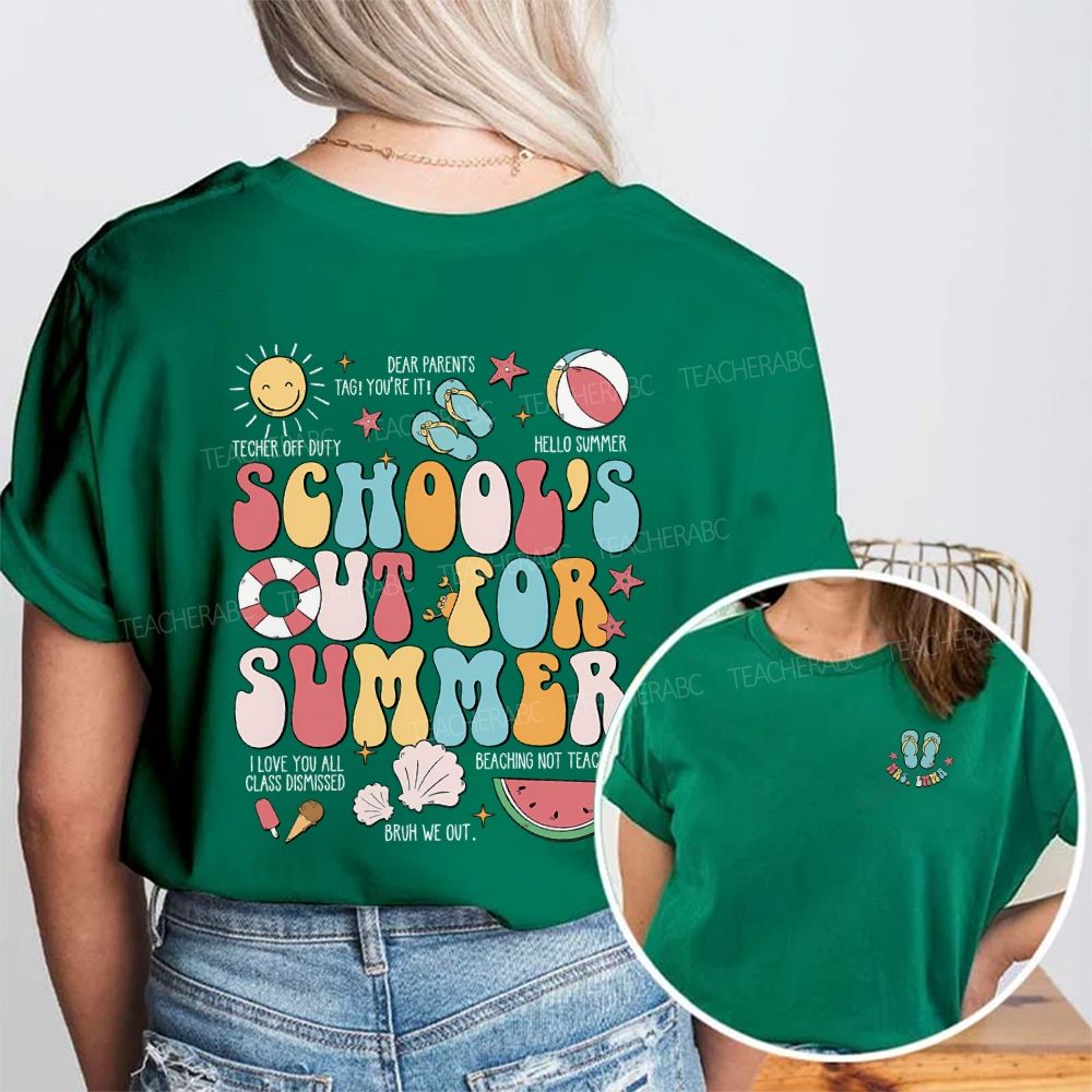 Personalized Name School'S Out Summer Bruh We Out Double Printed T-shirt