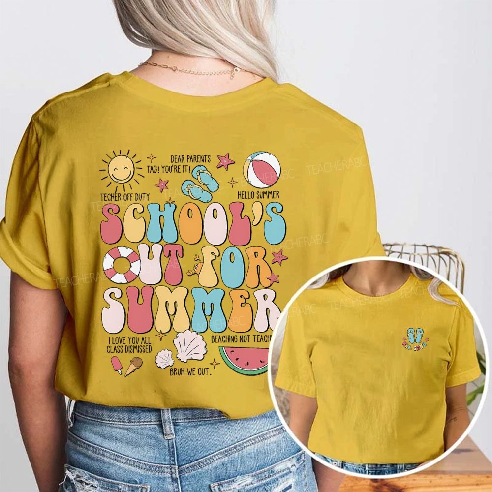 Personalized Name School'S Out Summer Bruh We Out Double Printed T-shirt