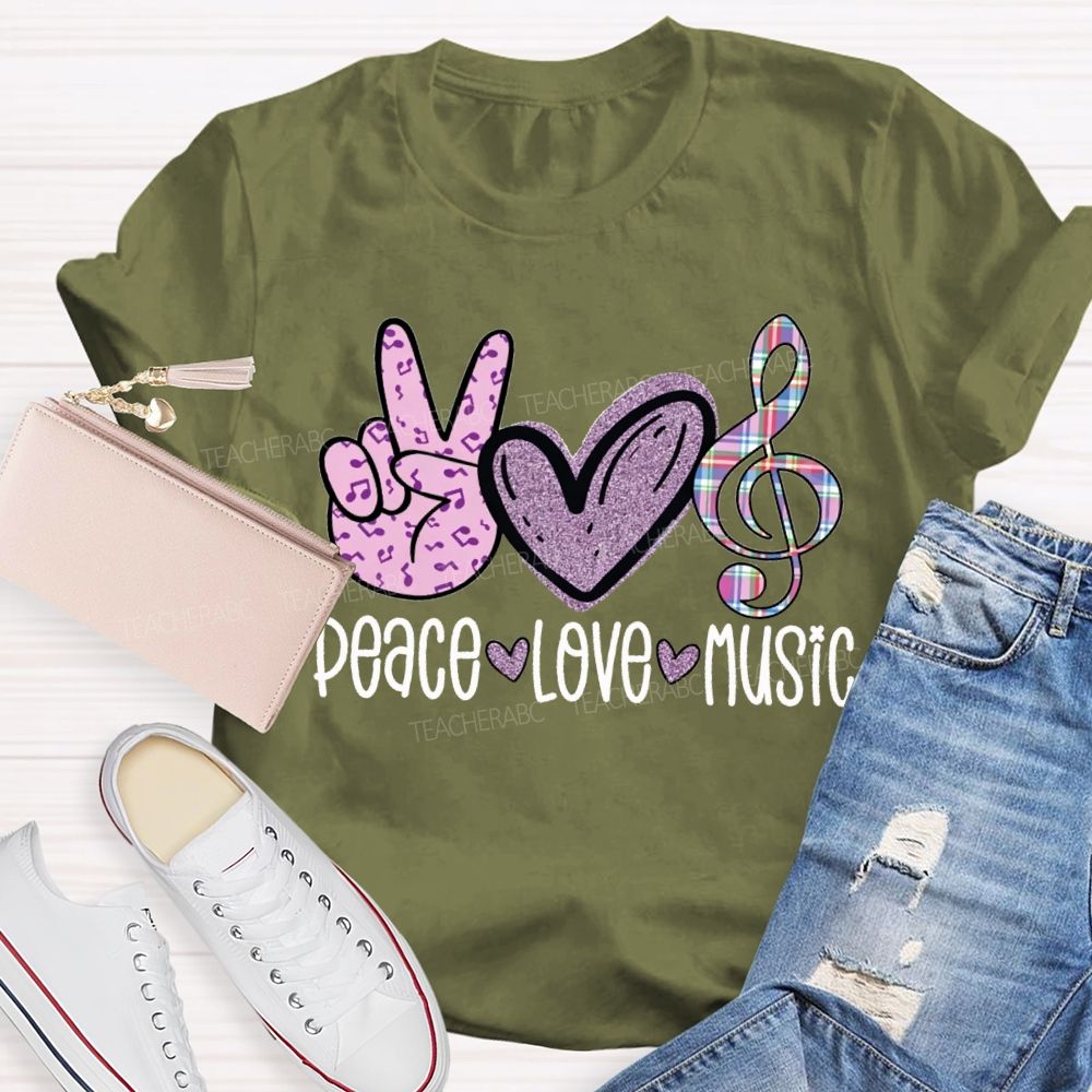 Peace Love Music Heart-Shaped Musical Notes Teacher T-shirt