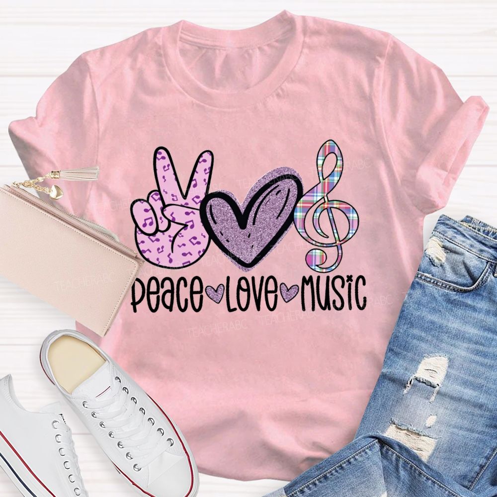 Peace Love Music Heart-Shaped Musical Notes Teacher T-shirt