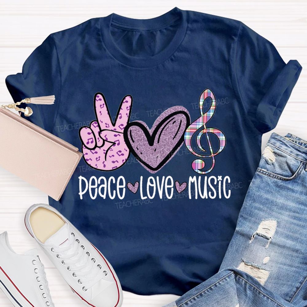 Peace Love Music Heart-Shaped Musical Notes Teacher T-shirt
