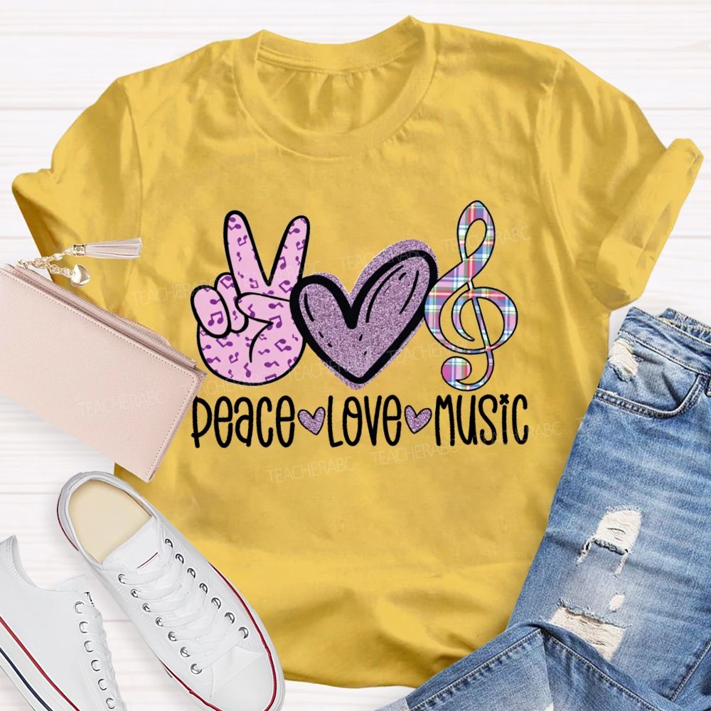 Peace Love Music Heart-Shaped Musical Notes Teacher T-shirt
