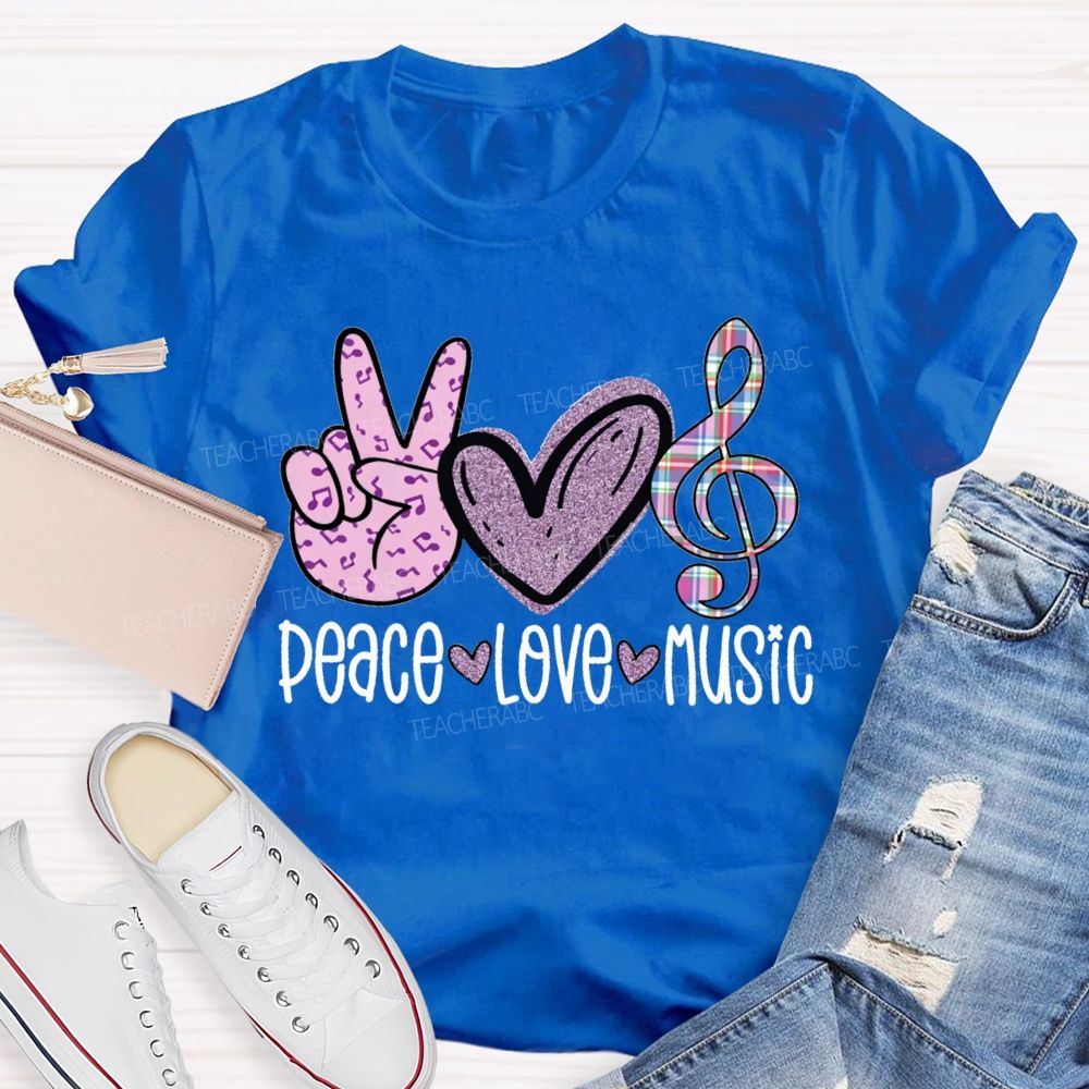 Peace Love Music Heart-Shaped Musical Notes Teacher T-shirt