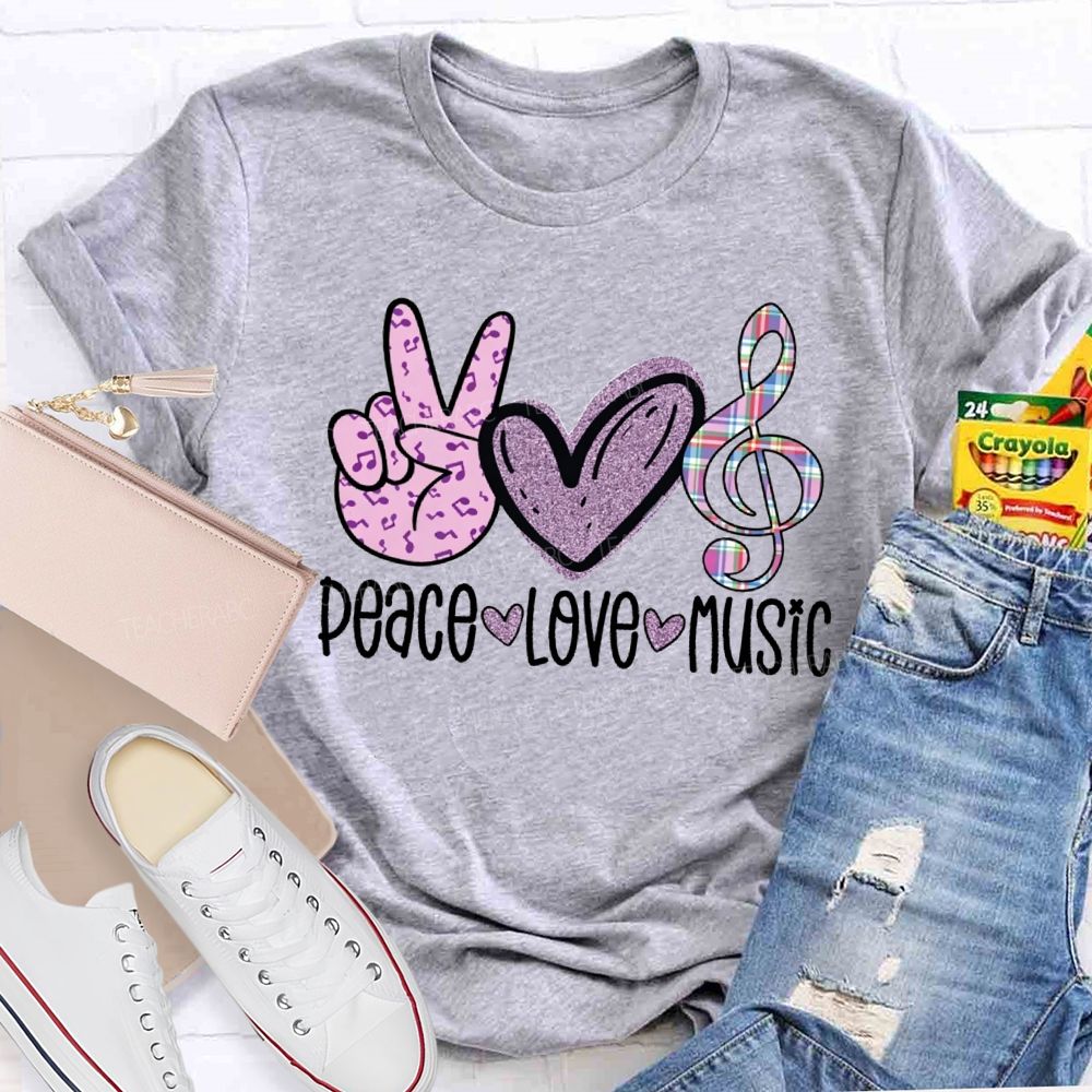 Peace Love Music Heart-Shaped Musical Notes Teacher T-shirt
