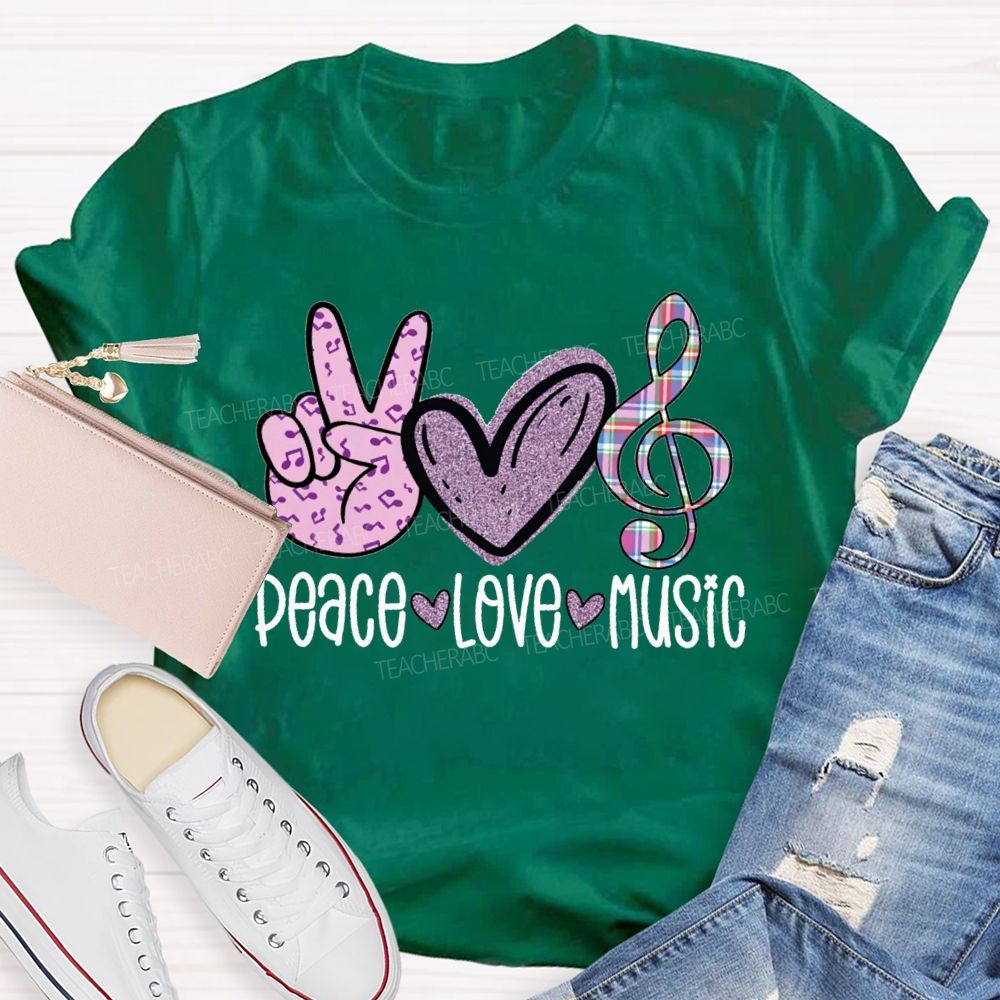 Peace Love Music Heart-Shaped Musical Notes Teacher T-shirt