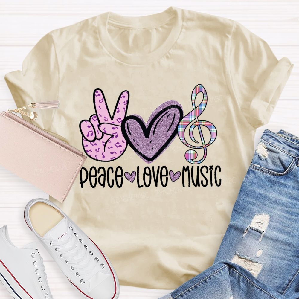 Peace Love Music Heart-Shaped Musical Notes Teacher T-shirt
