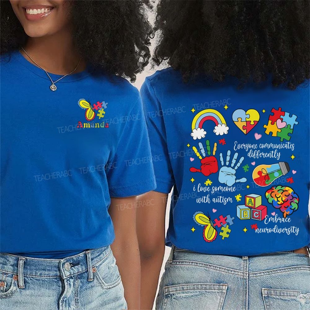 Personalized Name I Love Someone With Autism Double Printed T-shirt