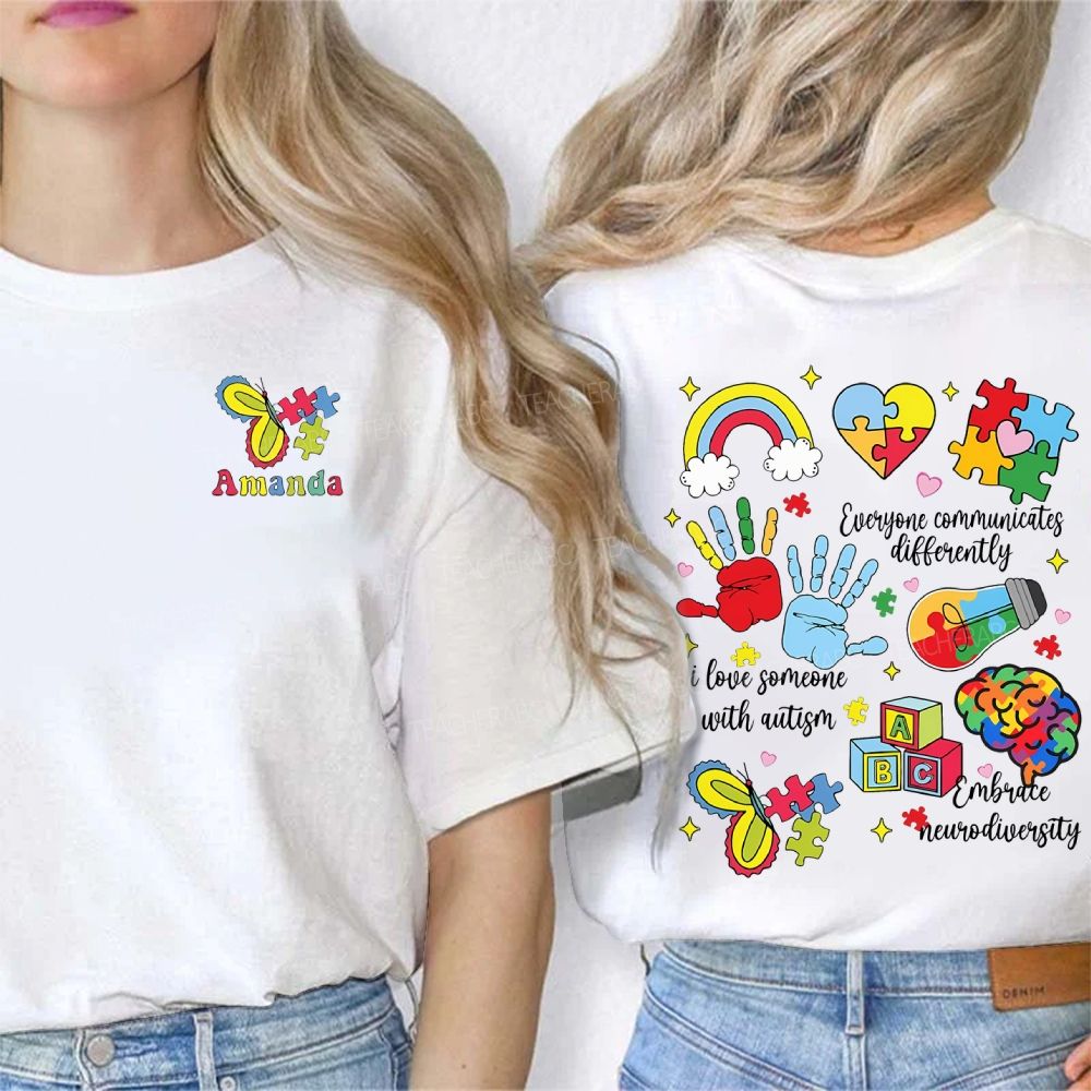 Personalized Name I Love Someone With Autism Double Printed T-shirt
