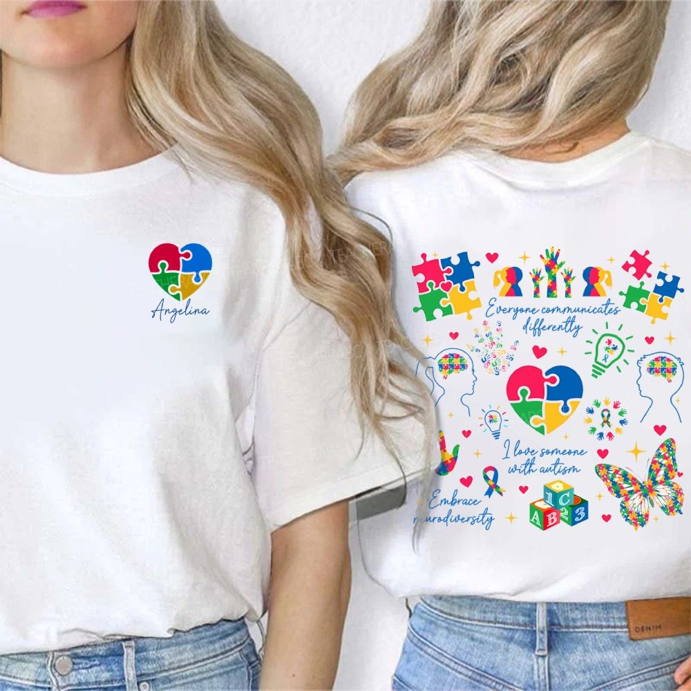 Personalized Name Everyone Communicates Differently Double Printed T-shirt