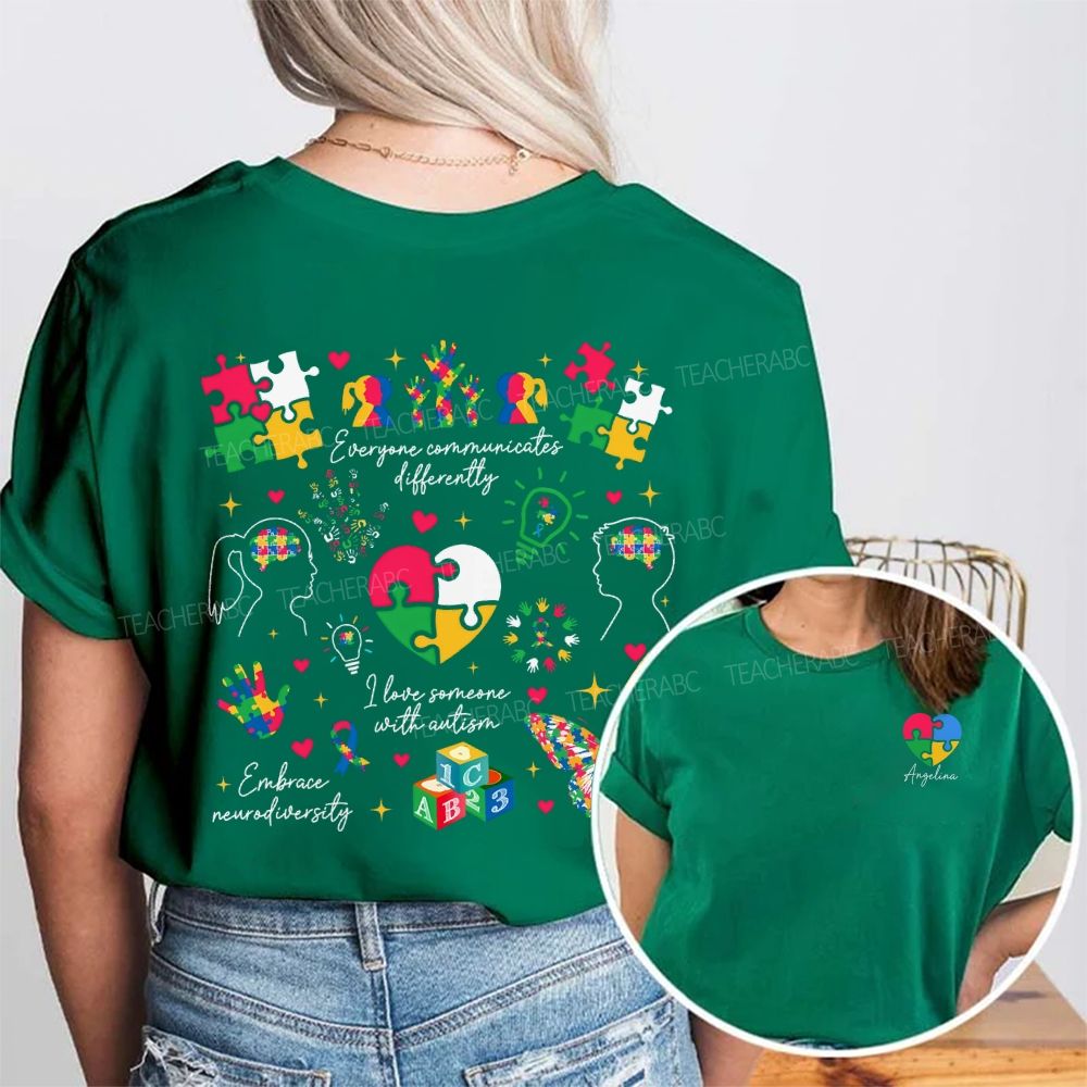 Personalized Name Everyone Communicates Differently Double Printed T-shirt