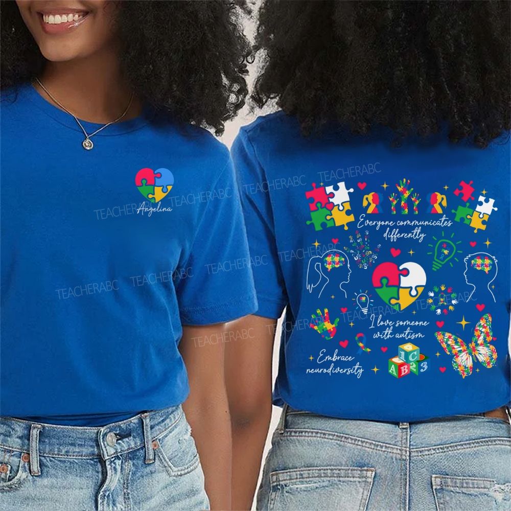 Personalized Name Everyone Communicates Differently Double Printed T-shirt