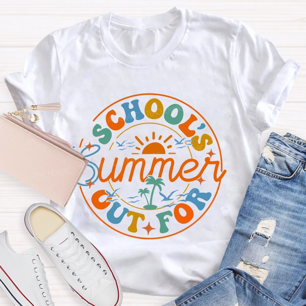 School's  Out  For  Summer  Colorful  Letters  Pattern  Teacher T-shirt