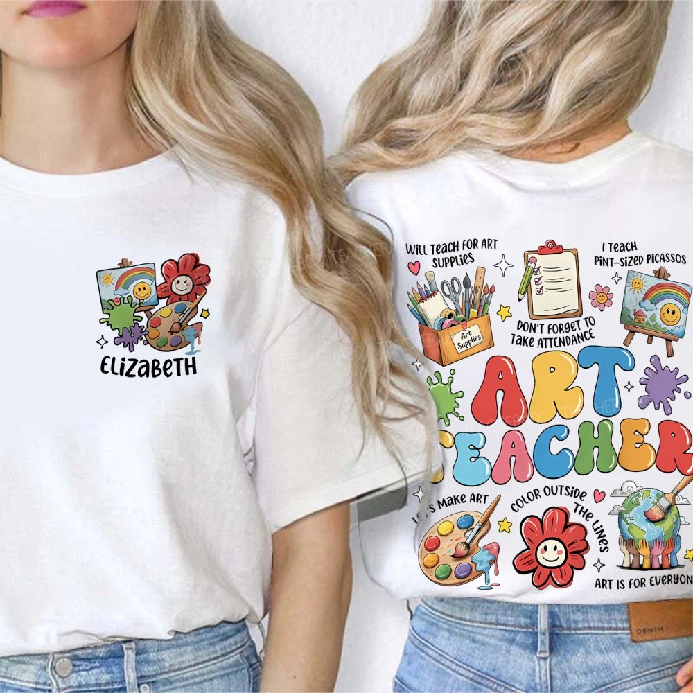 Personalized  Name  Art Teacher  Will  Teach  For  Art  Supplies  Double Printed T-shirt