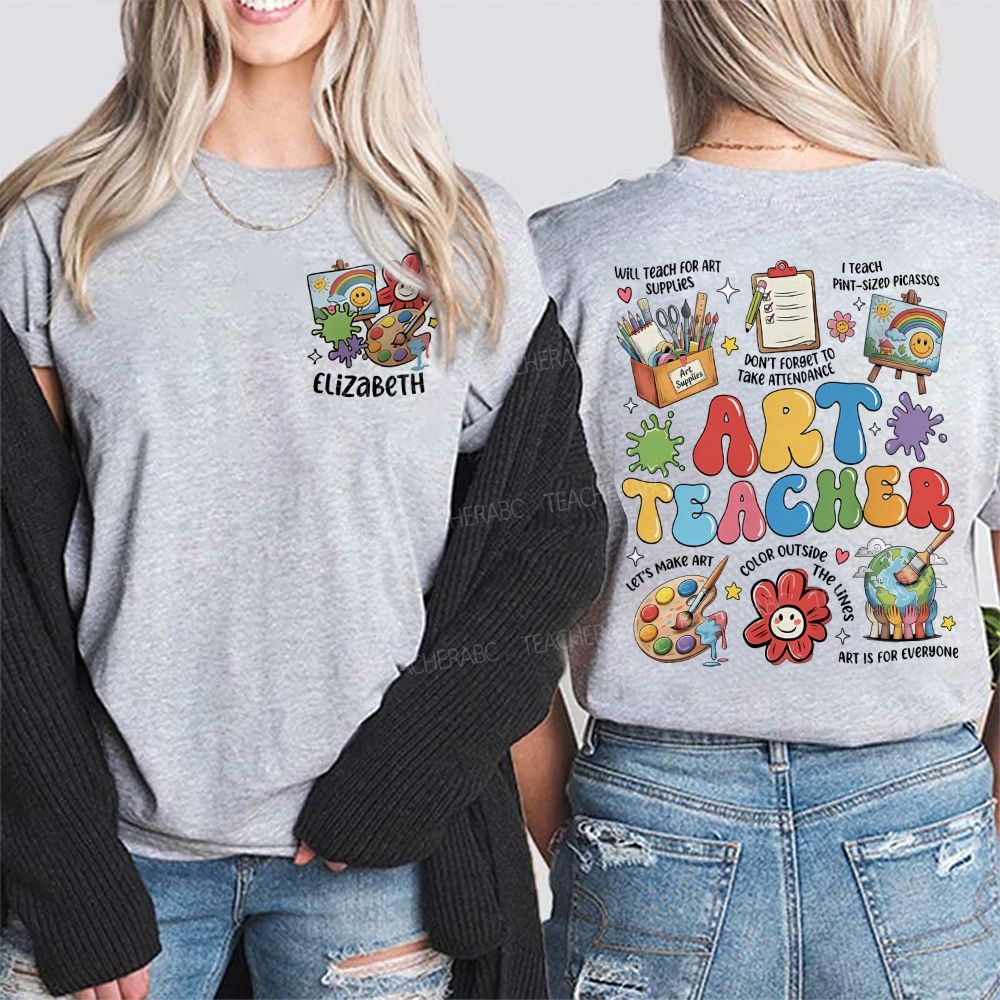 Personalized  Name  Art Teacher  Will  Teach  For  Art  Supplies  Double Printed T-shirt