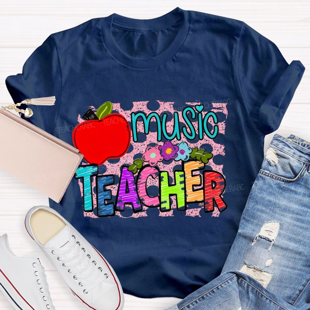 Music Teacher Flowers And Apples Teacher T-shirt