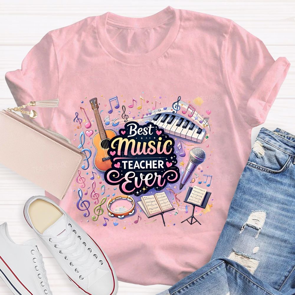 Best Music Teacher Colorful Notes Teacher T-shirt