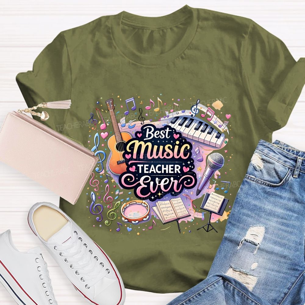 Best Music Teacher Colorful Notes Teacher T-shirt