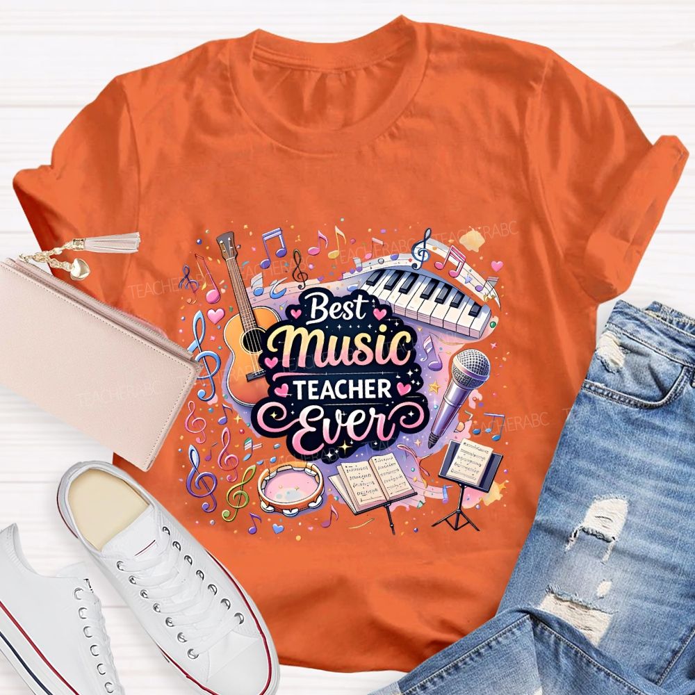 Best Music Teacher Colorful Notes Teacher T-shirt