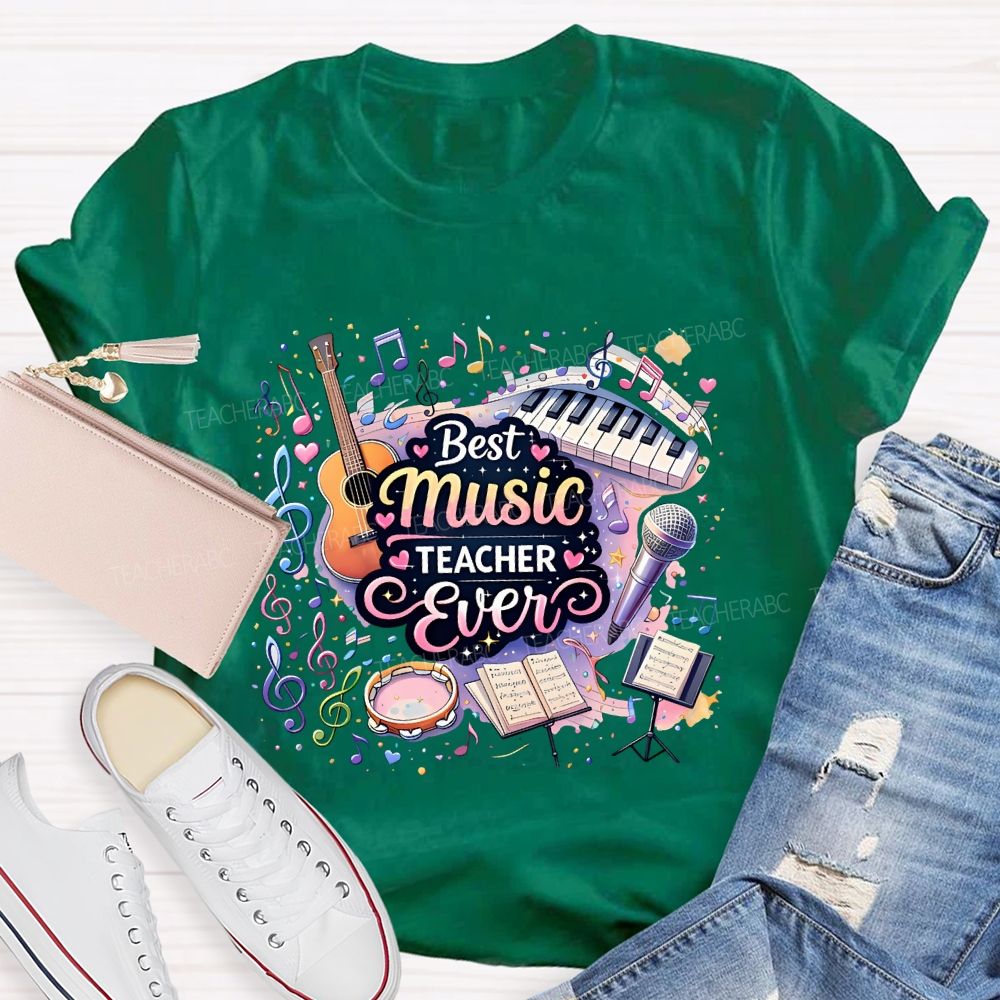 Best Music Teacher Colorful Notes Teacher T-shirt