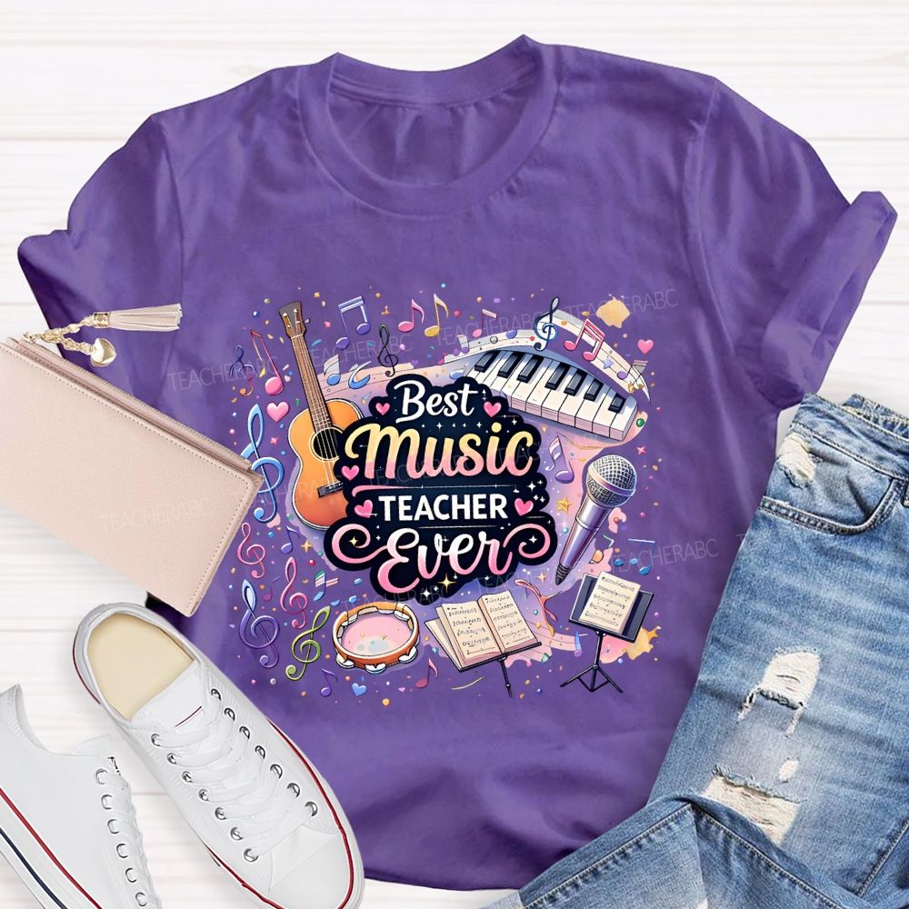 Best Music Teacher Colorful Notes Teacher T-shirt