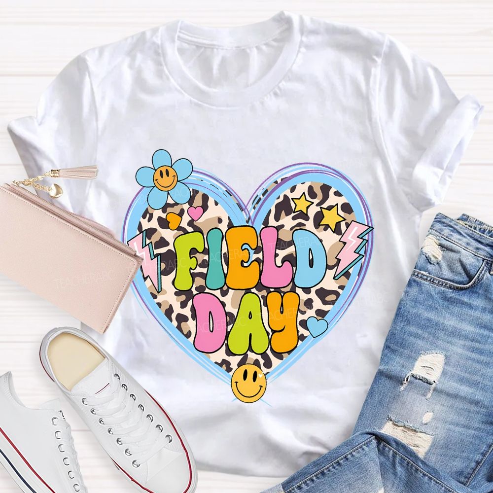 Field Day And Leopard-Print Heart Teacher T-shirt