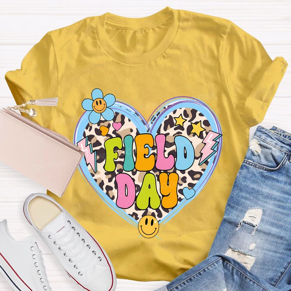 Field Day And Leopard-Print Heart Teacher T-shirt