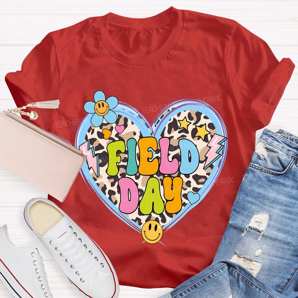 Field Day And Leopard-Print Heart Teacher T-shirt