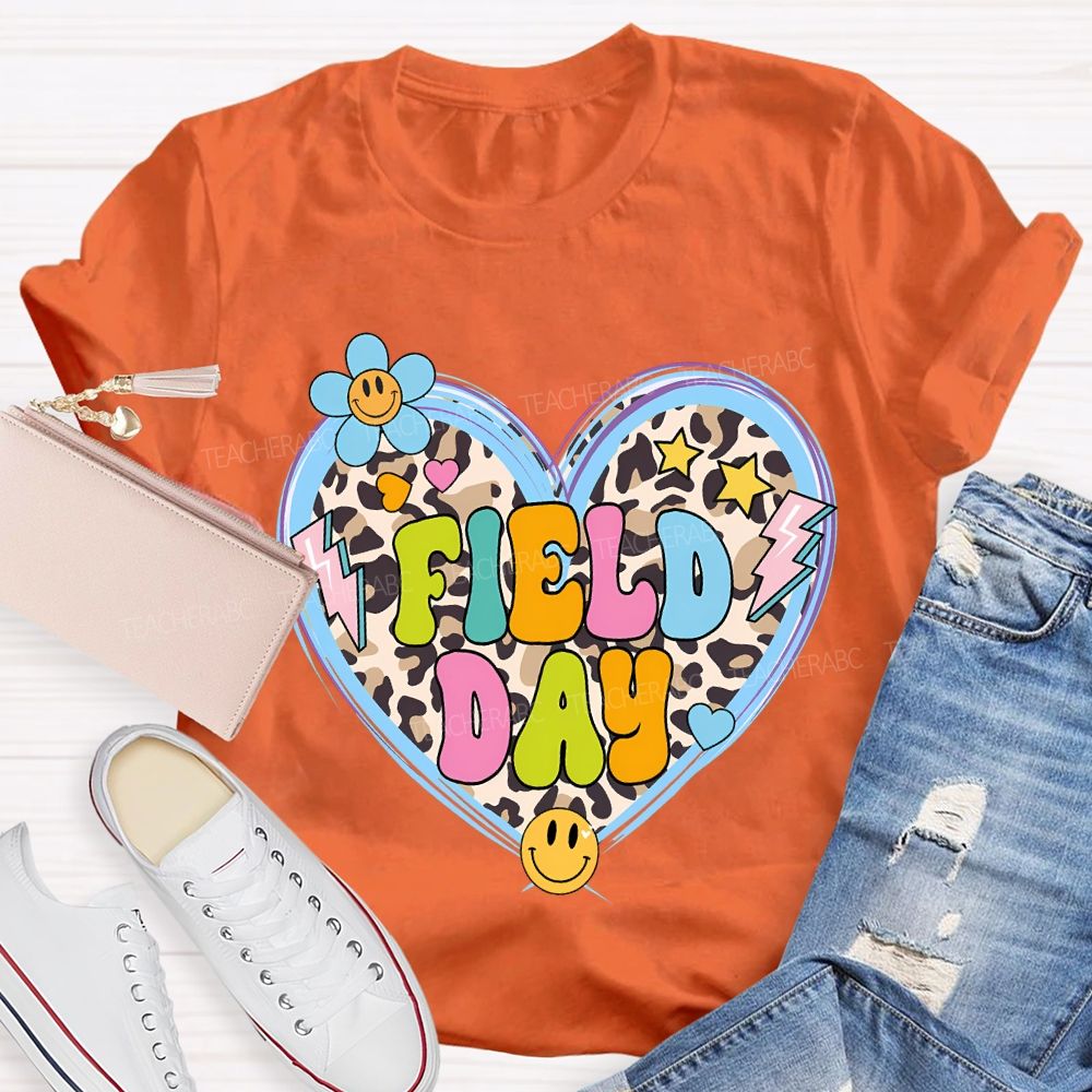 Field Day And Leopard-Print Heart Teacher T-shirt