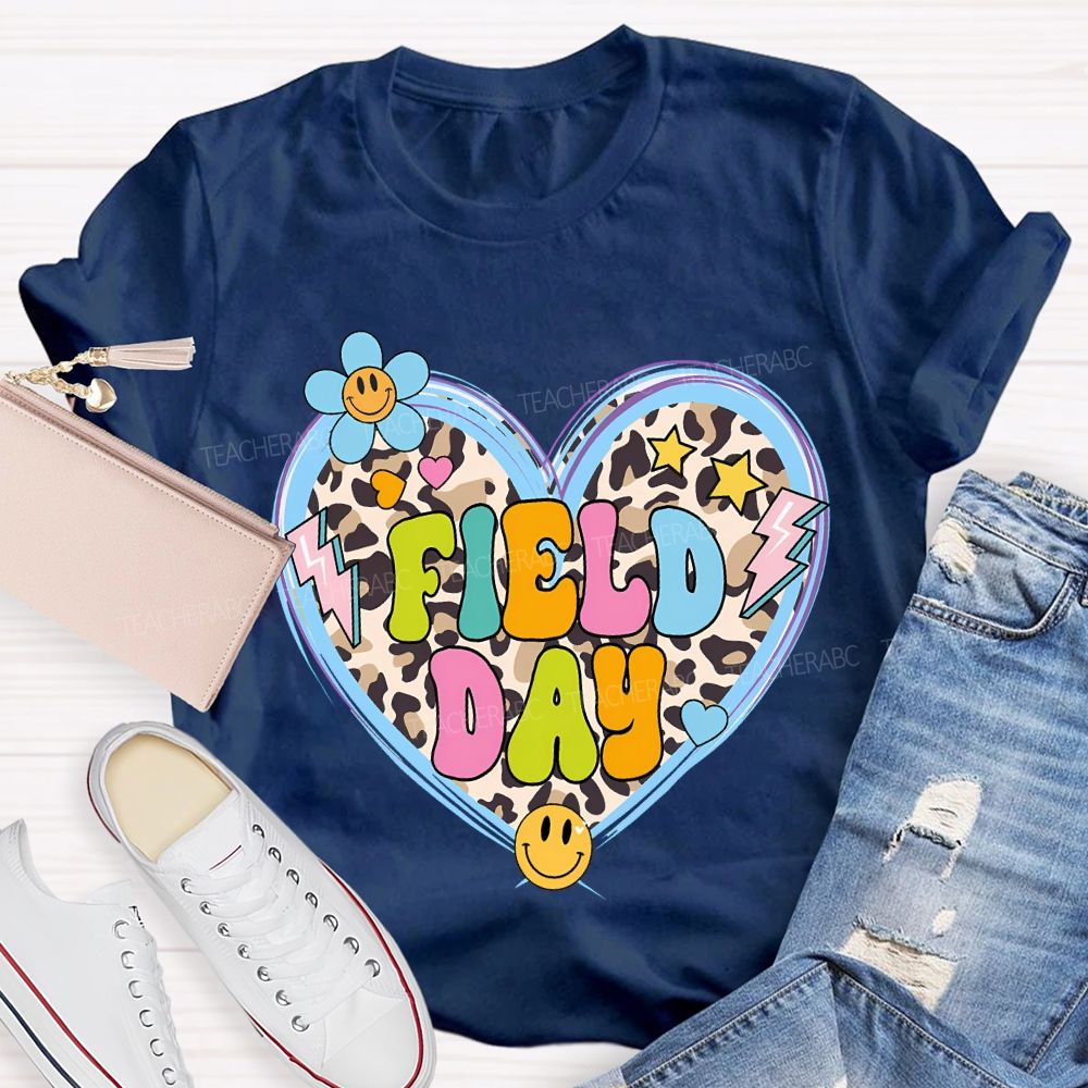Field Day And Leopard-Print Heart Teacher T-shirt