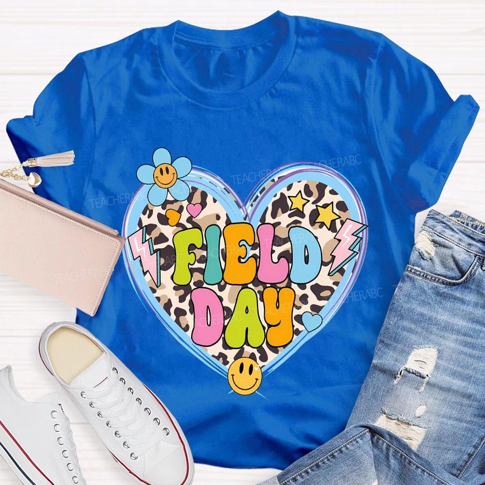 Field Day And Leopard-Print Heart Teacher T-shirt