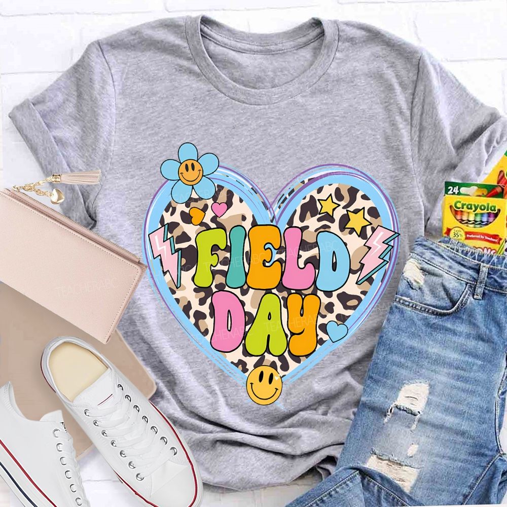 Field Day And Leopard-Print Heart Teacher T-shirt