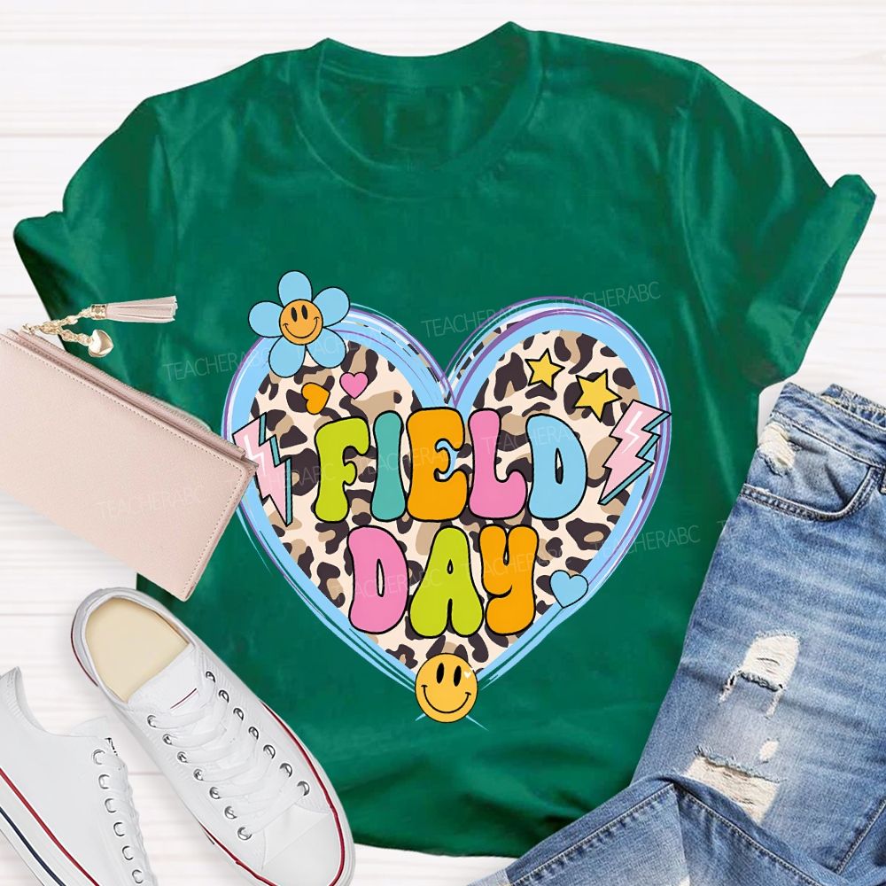 Field Day And Leopard-Print Heart Teacher T-shirt