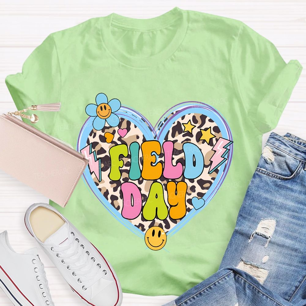 Field Day And Leopard-Print Heart Teacher T-shirt