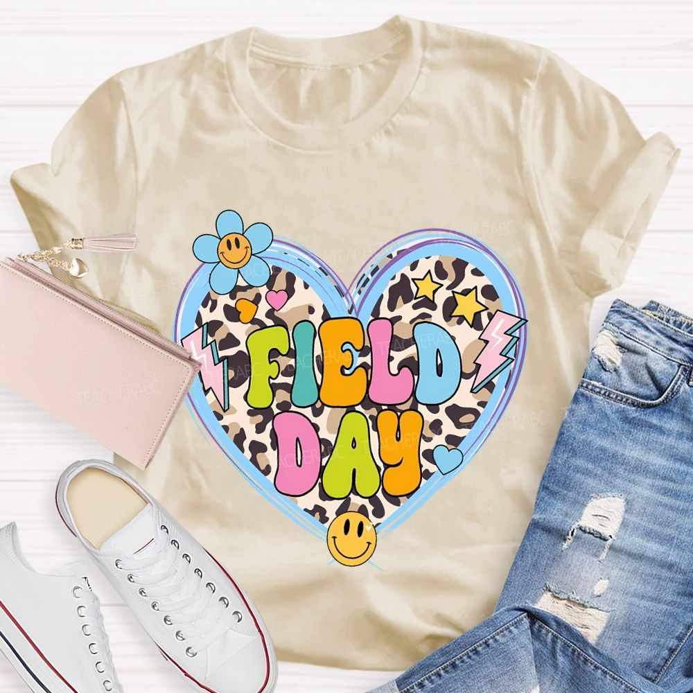 Field Day And Leopard-Print Heart Teacher T-shirt