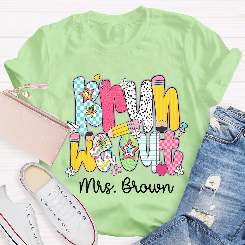Personalized Name Bruh We Out Pencil And Star Font Teacher T-shirt