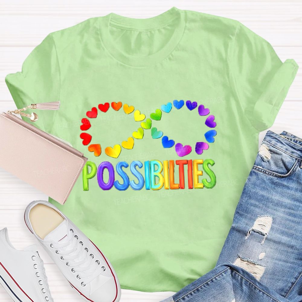Colorful Heart Support Possibilities Teacher T-shirt
