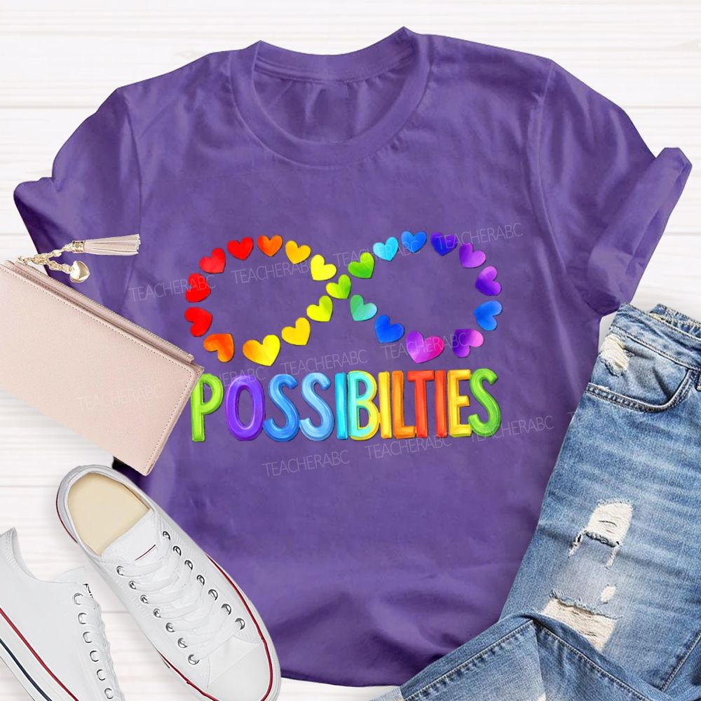 Colorful Heart Support Possibilities Teacher T-shirt