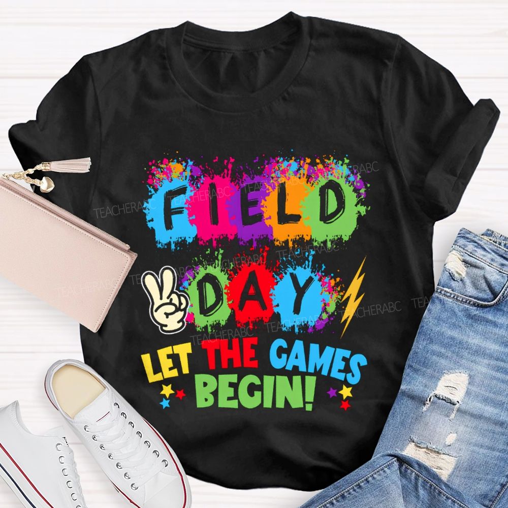Field Day Let The Games Begin Color Blocks Teacher T-Shirt