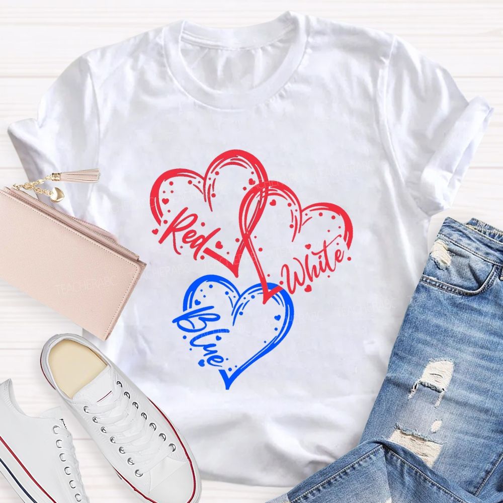 Red White Blue Heart Freedom Teacher T-shirt