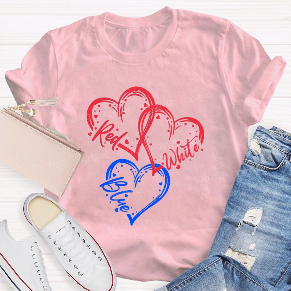 Red White Blue Heart Freedom Teacher T-shirt
